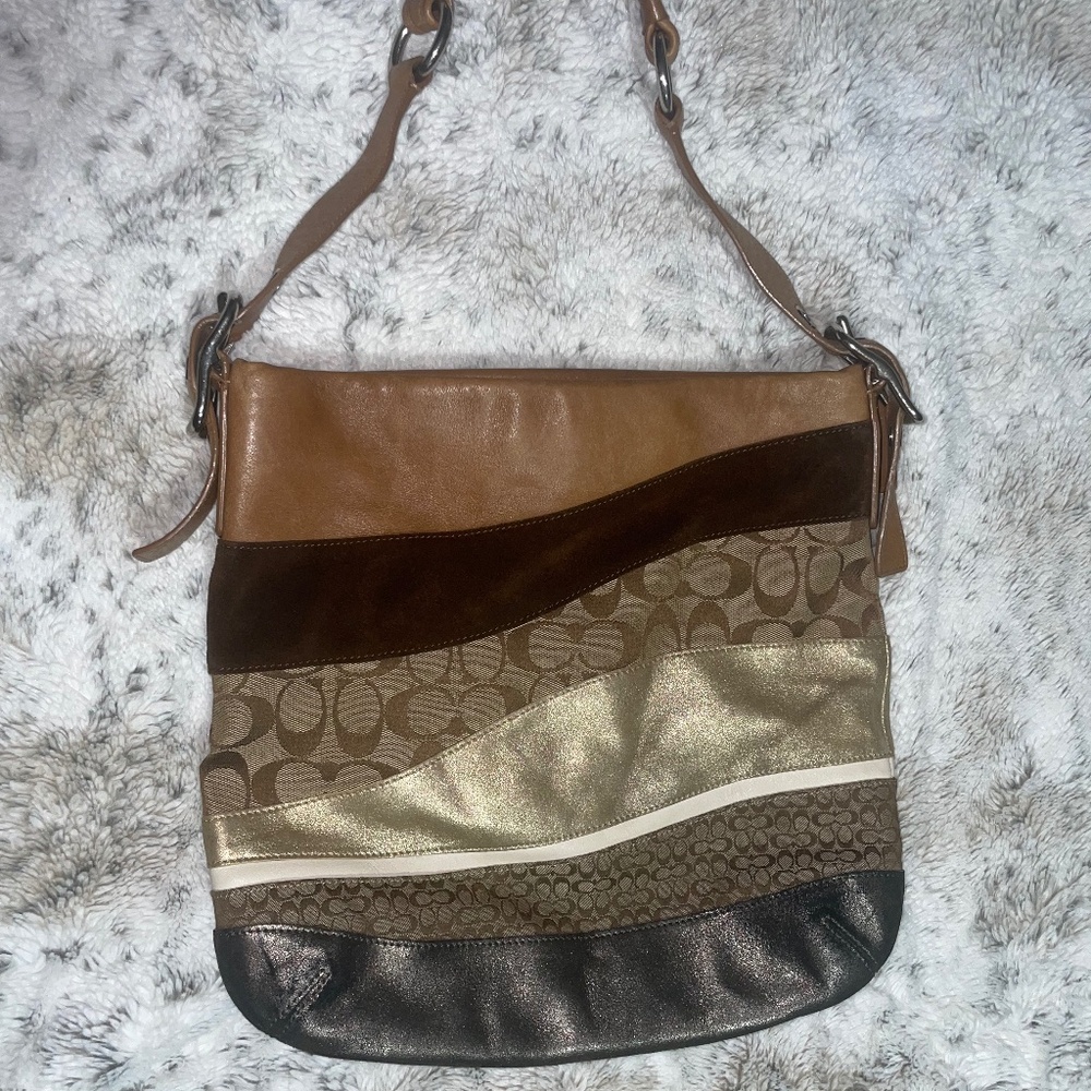 Vintage Authentic Coach PatchworkSignature Leather Canvas Hobo/Shoulder bag
